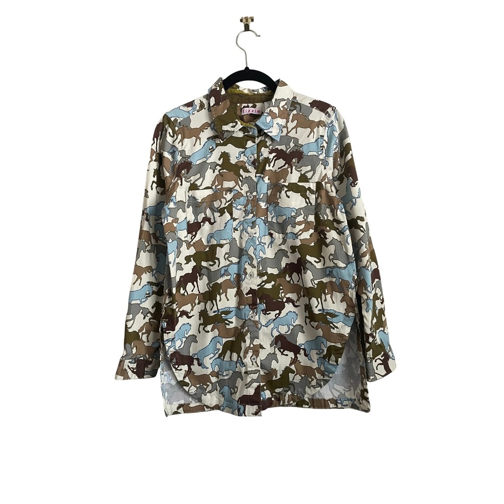 Tizzie Button Up‎ Long Sleeve Shirt Equestrian Horse Western Country Cowgirl S